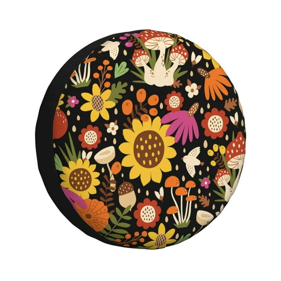 Bingfone Sunflowers Mushrooms Spare Tire Cover Weatherproof Universal Wheel Protectors For Rv Camper Travel Trailer Suv Truck 16 Inch