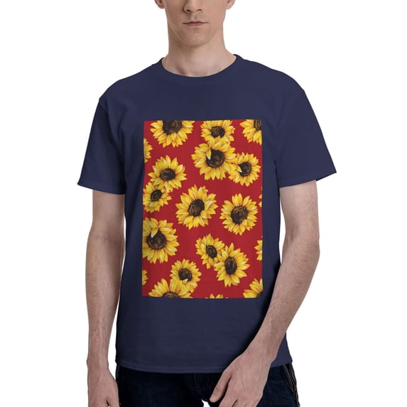 Bingfone Sunflowers On Red Men'S Loose Fit Short-Sleeve Pocket T-Shirt