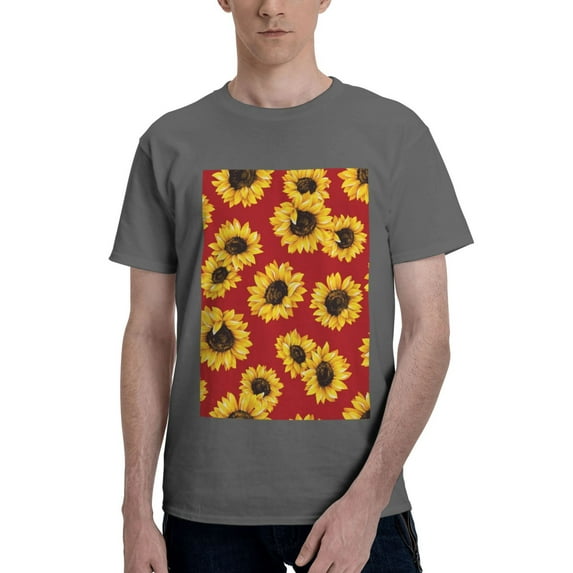 Bingfone Sunflowers On Red Men'S Loose Fit Short-Sleeve Pocket T-Shirt