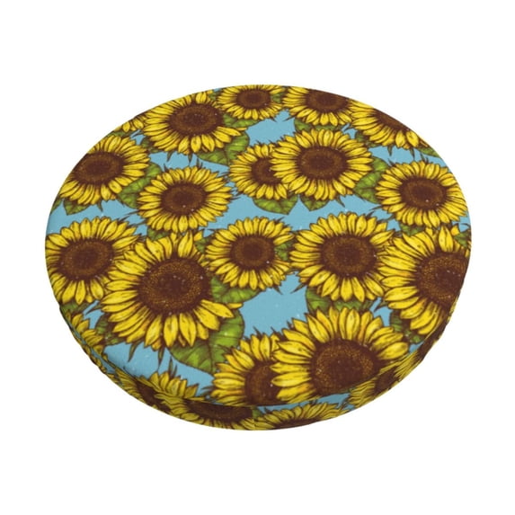 Bingfone Sunflowers Padded Round Bar Stool Cover Cushion with Elastic Fabric Round Chair Seat - Sunflowers