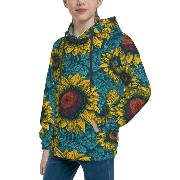 Bingfone Sunflowers Pattern Youth Classic Hoodies Soft Hooded Pullover Sweatshirts for Girls and Boys