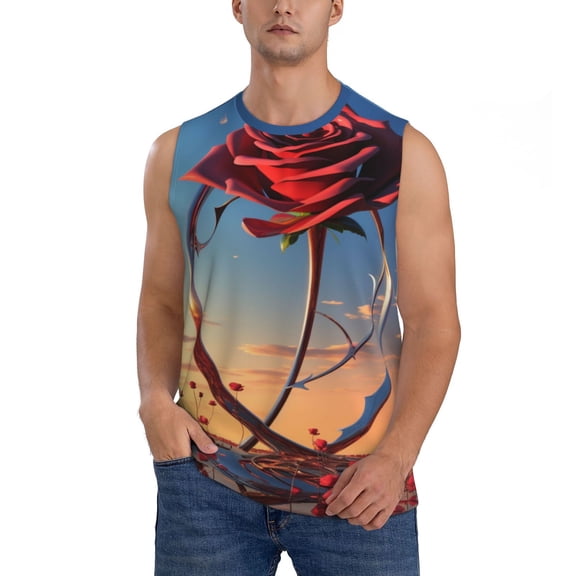 Bingfone Sunset Rose Elegance Pattern Men's Tank Tops Workout Sleeveless Tee Shirts Running Beach Tanks for Men-XX-Large