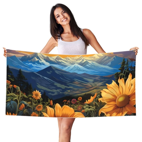 Bingfone Sunset Sky Sunflower Oversized 27.7x55 Inches Beach Towel, Super Absorbent Soft Plush Pool Towel, Bath Towel for Travel Sports Pool Swimming Bath Camping Yoga Girls Women Adults