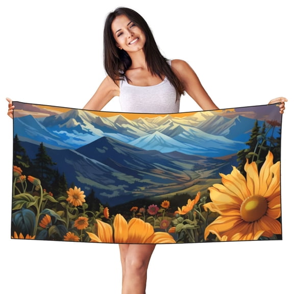 Bingfone Sunset Sky Sunflower Oversized 27.7x55 Inches Beach Towel, Super Absorbent Soft Plush Pool Towel, Bath Towel for Travel Sports Pool Swimming Bath Camping Yoga Girls Women Adults