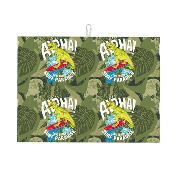 Bingfone Surfing Dinosaur ,18" x 24"Dish Drying Mat for Kitchen Counter,Ultra Absorbent Microfiber