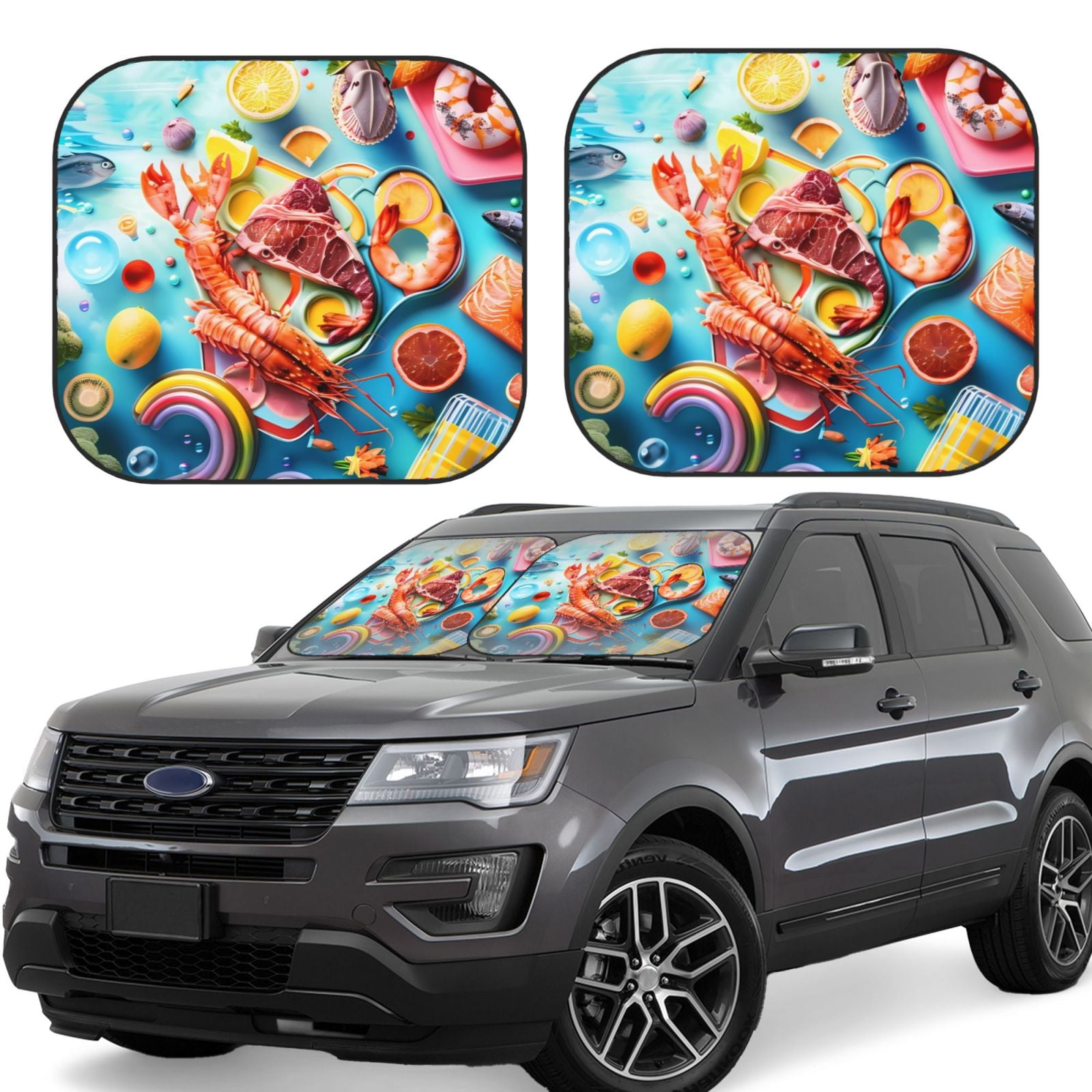 Bingfone Surreal Seafood Extravaganza Windshield Sun Shade 2-Piece