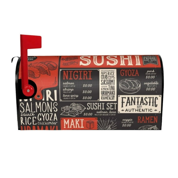 Bingfone Sushi Menu Magnetic Mailbox Cover Standard Size For Garden Yard Outdoor Decorations-25.5x21 In