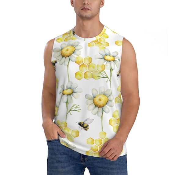 Bingfone Sweet Honey Pattern Men's Tank Tops Workout Sleeveless Tee Shirts Running Beach Tanks for Men-X-Large
