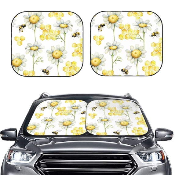 Bingfone Sweet Honey Windshield Sun Shade 2-Piece Foldable Car Front Window Sunshade For Most Sedans Suv Truck - Auto Sun Blocker Visor Protector Blocks Max Uv Rays - Medium