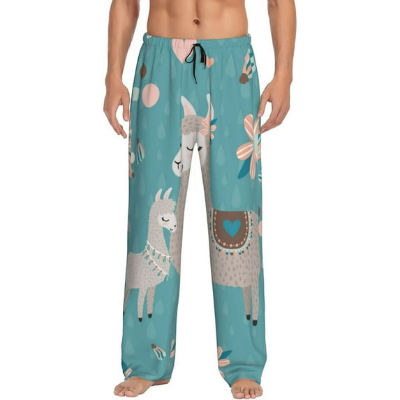 Bingfone Teal Mama Llama Mens All Over Print Sleep Pajama Pants-X-Large