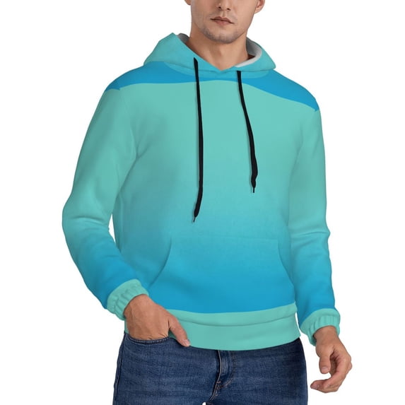 Bingfone Teal Turquoise Men's Drawstring Hoodie Long Sleeve Pocket Sweatshirts-X-Large