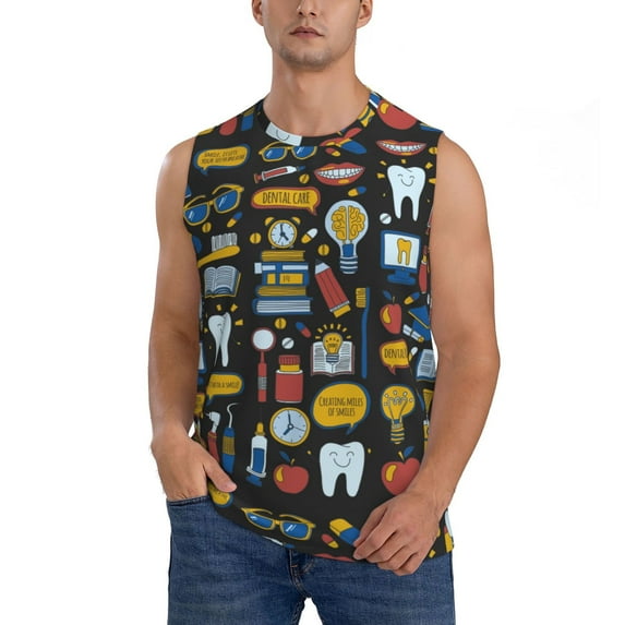 Bingfone Teeth Pattern Men's Tank Tops Workout Sleeveless Tee Shirts Running Beach Tanks for Men-Small