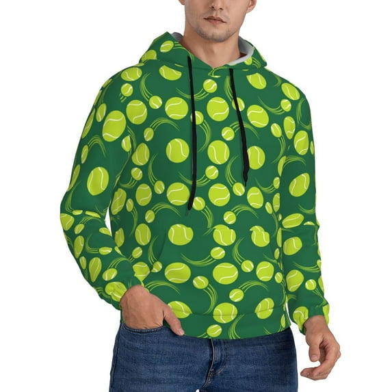 Bingfone Tennis Balls Men's Drawstring Hoodie Long Sleeve Pocket Sweatshirts-X-Large