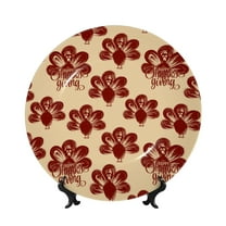 Bingfone Thanksgiving Sketch Turkey Print Bone China Dinner Decorative Plates,Handmade Ceramic Dinner Plate with Stand for Home Club-6in