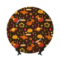 Bingfone Thanksgiving Turkey Print Bone China Dinner Decorative Plates,Handmade Ceramic Dinner Plate with Stand for Home Club-6in