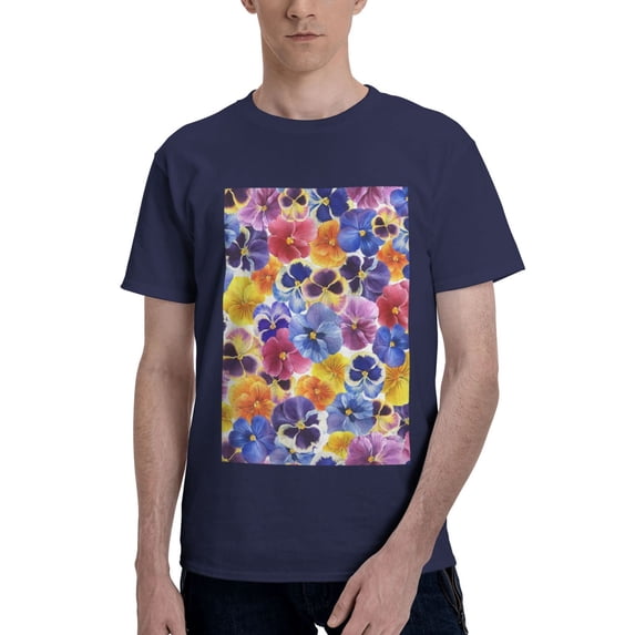 Bingfone The Garden Tricolor Pansy Flower Men'S Loose Fit Short-Sleeve Pocket T-Shirt