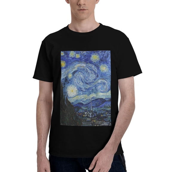 Bingfone The Starry Night Men'S Loose Fit Short-Sleeve Pocket T-Shirt
