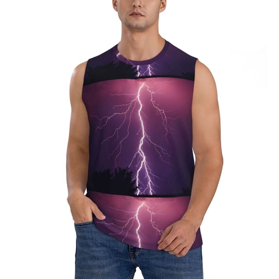 Bingfone Thunderstorm Violet Purple Pattern Men's Tank Tops Workout Sleeveless Tee Shirts Running Beach Tanks for Men-X-Large