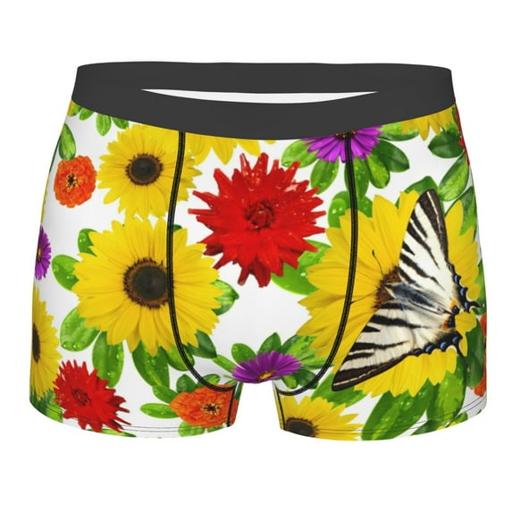 Bingfone Tiger Swallowtail On Flowers Men's Underwear - Casual Stretch Boxer Briefs-X-Large