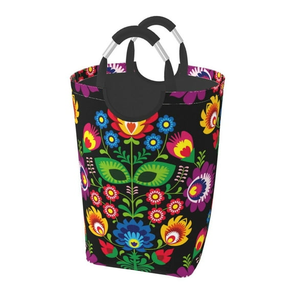 Bingfone Traditional Floral Polish Laundry Hamper,Large Canvas Fabric Lightweight Storage Basket Toy Organizer Dirty Clothes Collapsible