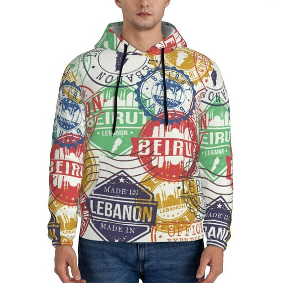 Bingfone Travel Stamp Men'S Drawstring Hoodie Long Sleeve Pocket Sweatshirts-Small