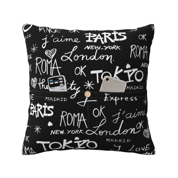 Bingfone Travel The World Linen Throw Pillow Covers Cushion Case Pocket Button Vintage Farmhouse Pillowcase For Sofa Couch Bed 16"X16"
