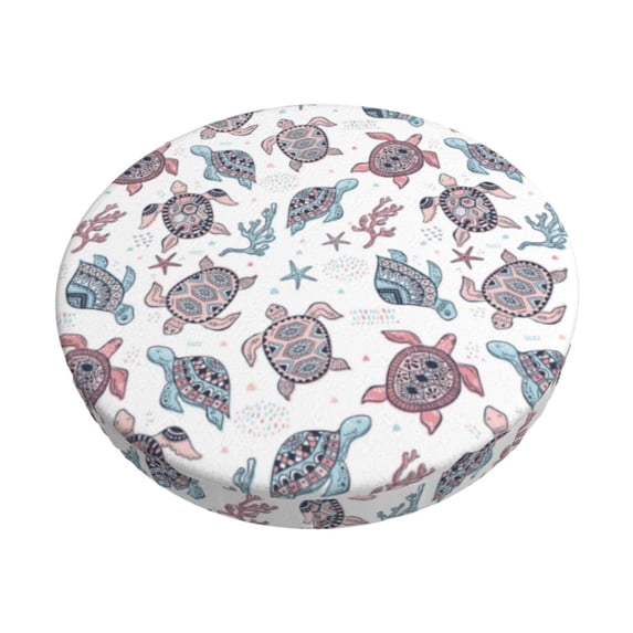 Bingfone Tribal Style Turtle Padded Round Bar Stool Cover Cushion with Elastic Fabric Round Chair Seat - Tribal Style Turtle