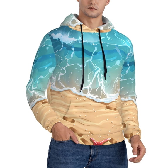 Bingfone Tropical Beach With Starfish Men's Drawstring Hoodie Long Sleeve Pocket Sweatshirts-4X-Large