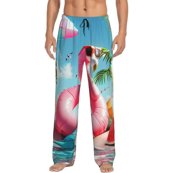 Bingfone Tropical Flamingo Pool Float Mens All Over Print Sleep Pajama Pants-Large