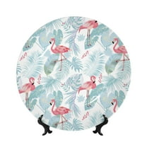 Bingfone Tropical Flamingo Print Bone China Dinner Decorative Plates,Handmade Ceramic Dinner Plate with Stand for Home Club-6in