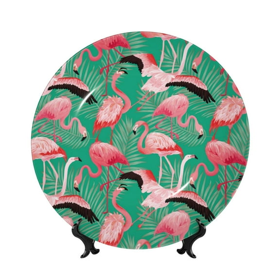 Bingfone Tropical Flamingo Print Bone China Dinner Decorative Plates,Handmade Ceramic Dinner Plate with Stand for Home Club-6in