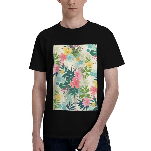 Bingfone Tropical Flowers Men'S Loose Fit Short-Sleeve Pocket T-Shirt