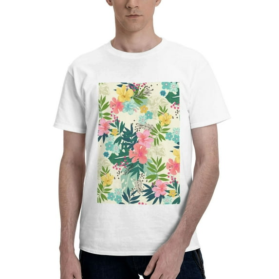 Bingfone Tropical Flowers Men'S Loose Fit Short-Sleeve Pocket T-Shirt