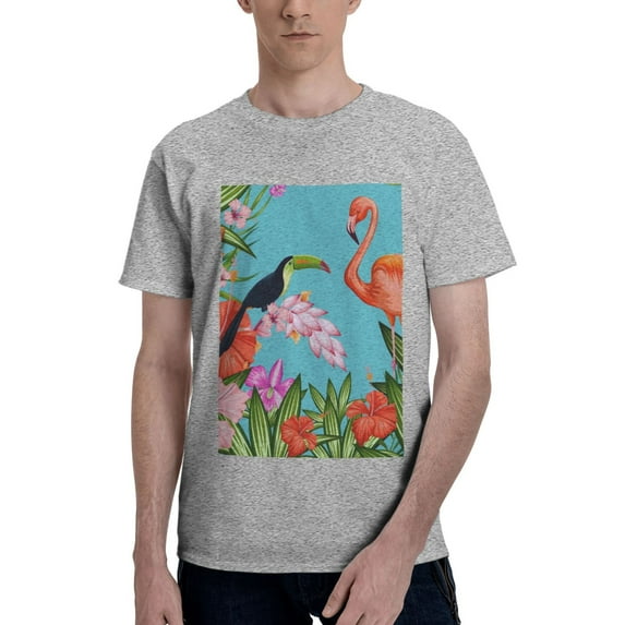 Bingfone Tropical Jungle Flamingo Men'S Loose Fit Short-Sleeve Pocket T-Shirt