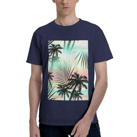 Bingfone Tropical Summer Palm Men'S Loose Fit Short-Sleeve Pocket T-Shirt