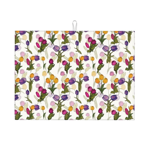 Bingfone Tulips Flowers ,18" x 24"Dish Drying Mat for Kitchen Counter,Ultra Absorbent Microfiber