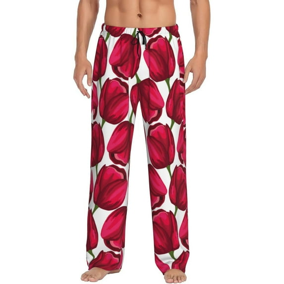 Bingfone Tulips Flowers Mens All Over Print Sleep Pajama Pants-Small