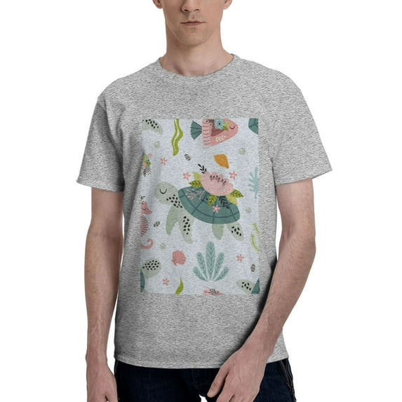 Bingfone Turtle And Sea Life Men'S Loose Fit Short-Sleeve Pocket T-Shirt