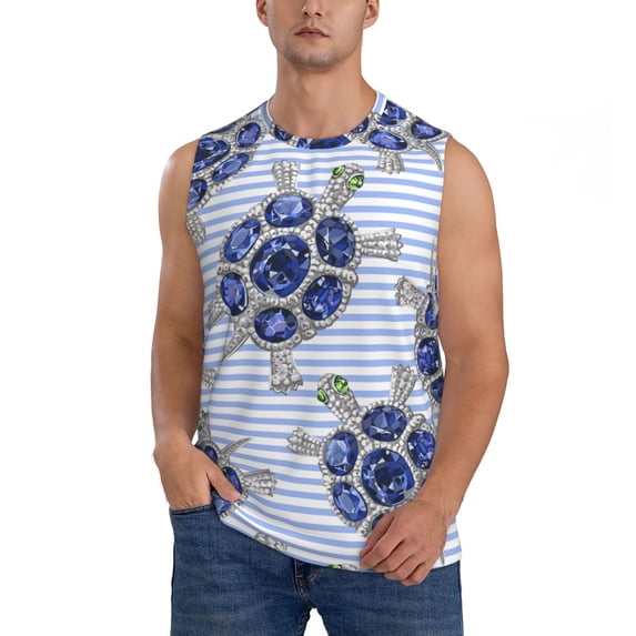 Bingfone Turtle with Blue Stones Pattern Men's Tank Tops Workout Sleeveless Tee Shirts Running Beach Tanks for Men-3X-Large