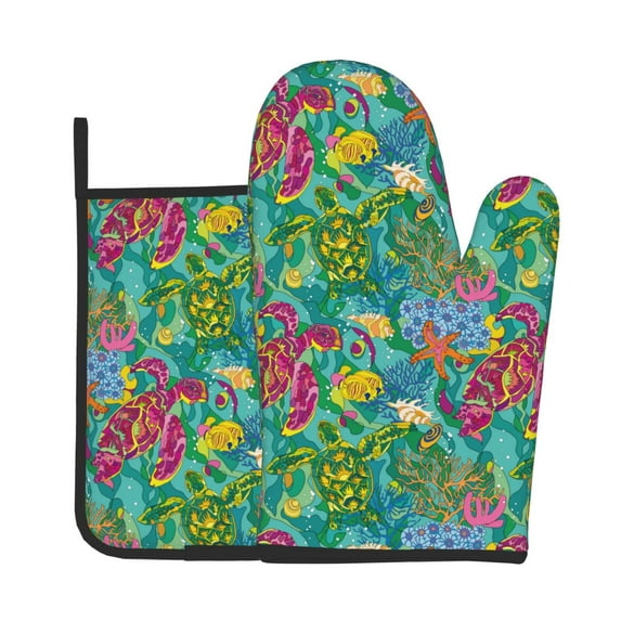 Bingfone Turtles Print Oven Mitts Pot Holders Set 2 PCS for Kitchen for Cooking Grilling Baking BBQ Pot Holders Cook Essentials