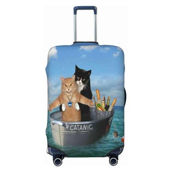 Bingfone Two Brave Cats Are Floating On The Sea Iceberg Luggage Cover Washable Suitcase Cover Protector Anti-Scratch Suitcase Cover Fits 18-32 Inch Luggage