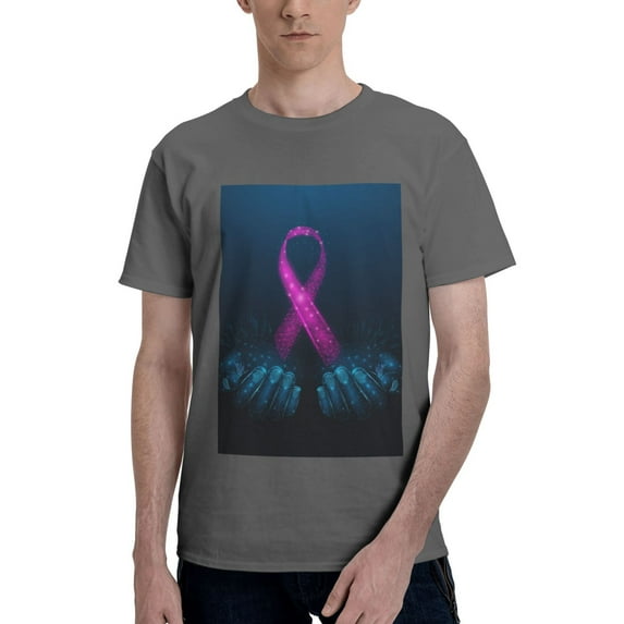 Bingfone Two Human Hands Are Holds Pink Ribbon Awareness Men'S Loose Fit Short-Sleeve Pocket T-Shirt