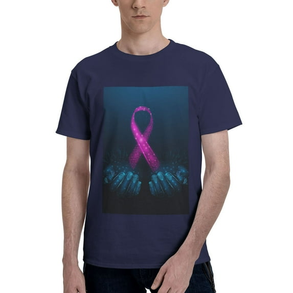 Bingfone Two Human Hands Are Holds Pink Ribbon Awareness Men'S Loose Fit Short-Sleeve Pocket T-Shirt