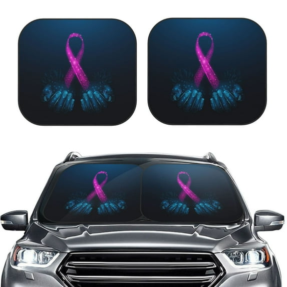 Bingfone Two Human Hands Are Holds Pink Ribbon Awareness Print 2-Piece Sun Shade Front Windshield - Foldable Car Front Window Sunshades For Most Sedans Suv Truck - Medium
