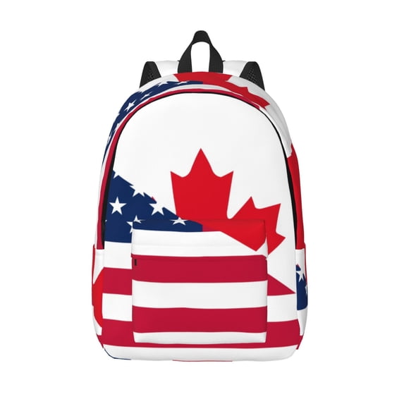 Bingfone USA Canada Flag Print Canvas College Laptop Backpack, Large Capacity Lightweight College Bookbag Casual Daypack