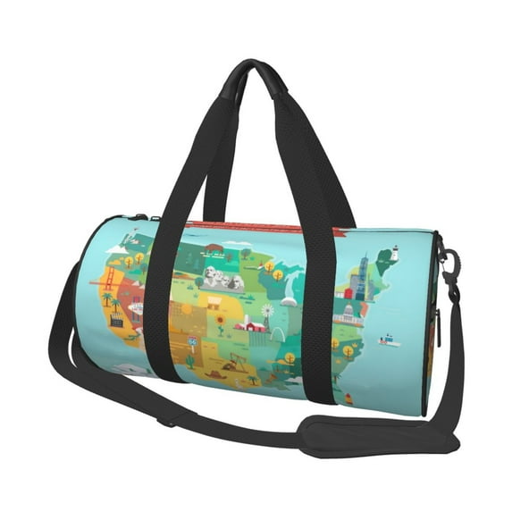Bingfone USA Tourist Map Print Gym Duffle Backpack for Men Women,Travel Weekender Carry-On Bags with Detachable Back Pack Straps for Traveling Overnight Climb Sports