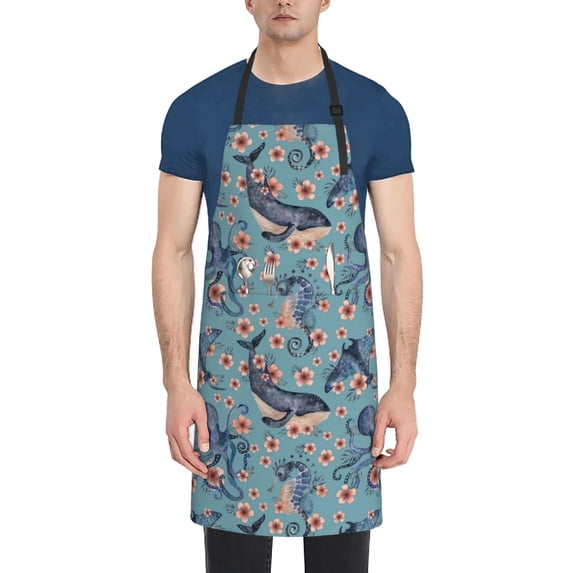 Bingfone Underwater Animals And Flowers Apron Gifts For Men, Women Professional Grade Chef Apron For Kitchen,Bbq & Grill