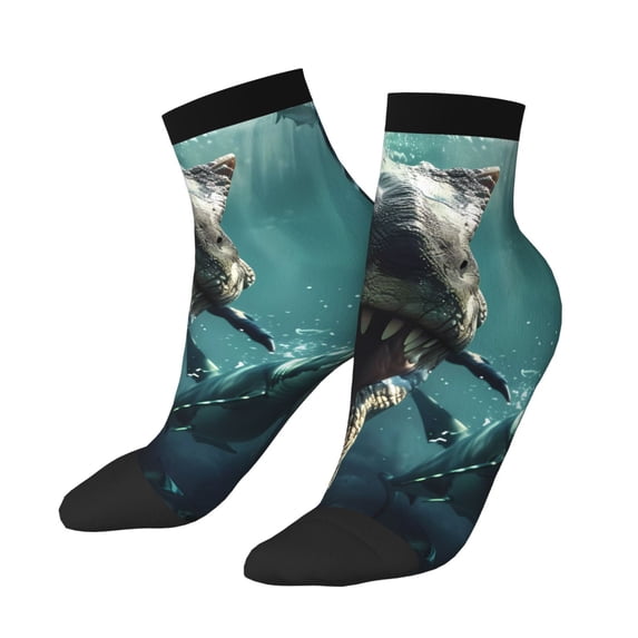 Bingfone Underwater Dinosaur Shark Design Patterned Men's Women's Casual Cotton Socks