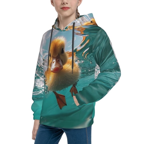 Bingfone Underwater Swimming Duck Pattern Youth Classic Hoodies Soft Hooded Pullover Sweatshirts for Girls and Boys