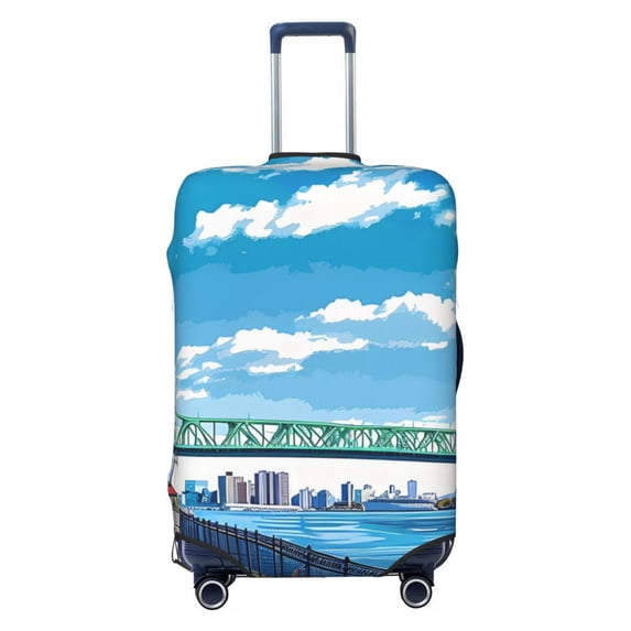 Bingfone Urban Riverside Clock Tower Luggage Cover Washable Suitcase Cover Protector Anti-scratch Suitcase cover Fits 18-32 Inch Luggage (No luggage included)
